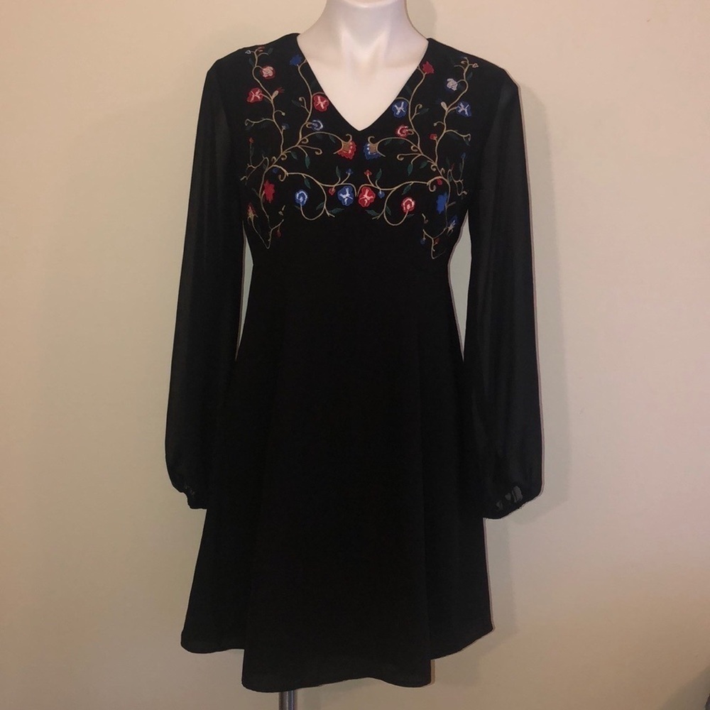 Cato black dress long sleeves embroidered size 6
